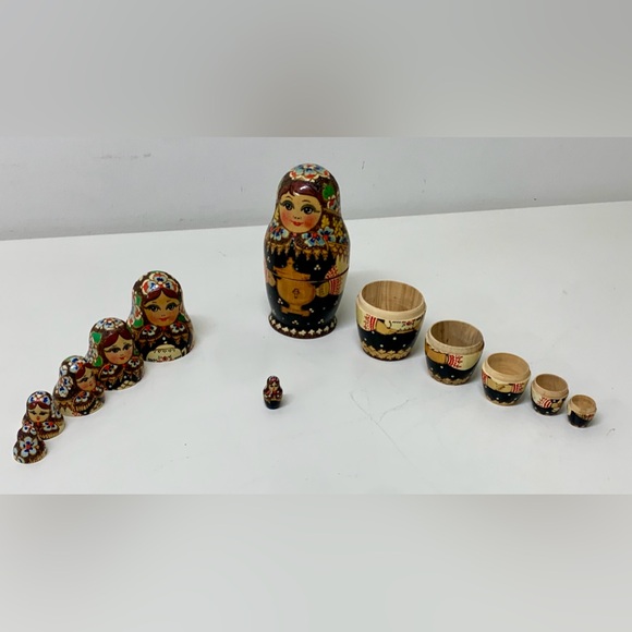 Vtg Soviet Era USSR Russian Female 7 Generation Textured Matryoshka Dolls - Picture 16 of 16